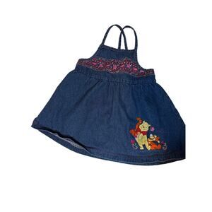 Vintage Disney Winnie the Pooh 100 Acre Y2K Denim embroidered Dress Kids 4